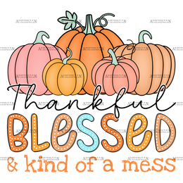 Thankful Blessed Kind Of A Mess-2 DTF Transfer