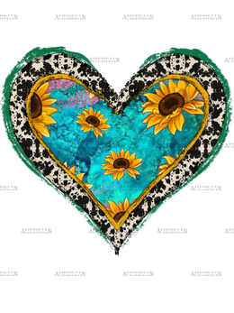 Turqoise Sunflower Heart Cowhide DTF Transfer
