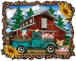 Western Barn With Farm Animals DTF Transfer
