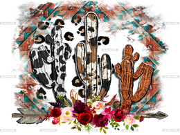 Western Cactus And Rose DTF Transfer