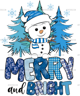 Winter Snowman Merry And Bright Christmas DTF Transfer