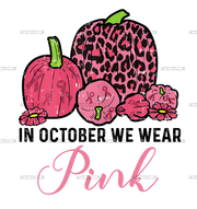 Womens In October Wear Pink Leopard Pumpkin Breast Cancer Halloween DTF Transfer