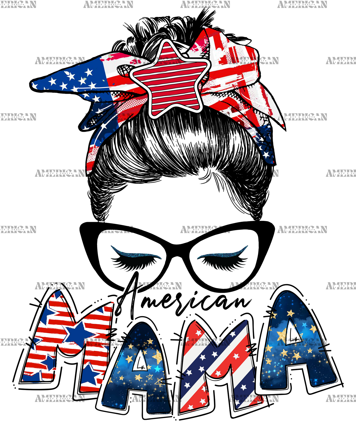American Mama Messy Bun DTF Transfer