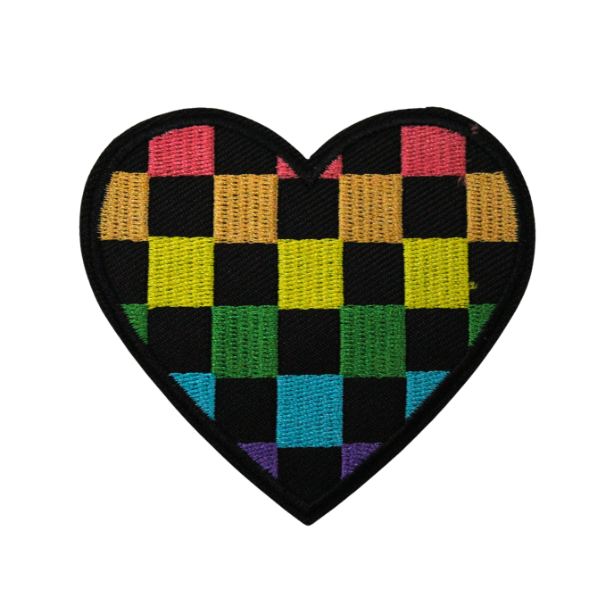 Colorful Checkered Heart Patch (Small/Embroidery)