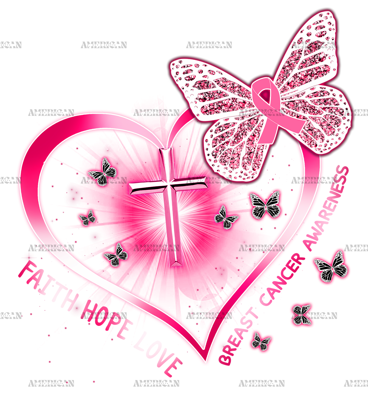 Breast Cancer Heart Cross Butterfly Gift Survivor DTF Transfer