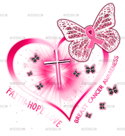 Breast Cancer Heart Cross Butterfly Gift Survivor DTF Transfer