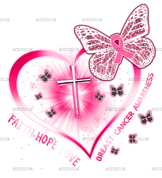 Breast Cancer Heart Cross Butterfly Gift Survivor DTF Transfer