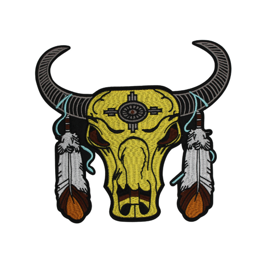 Western Bull Skull And Feathers Patch (Large/Embroidery)