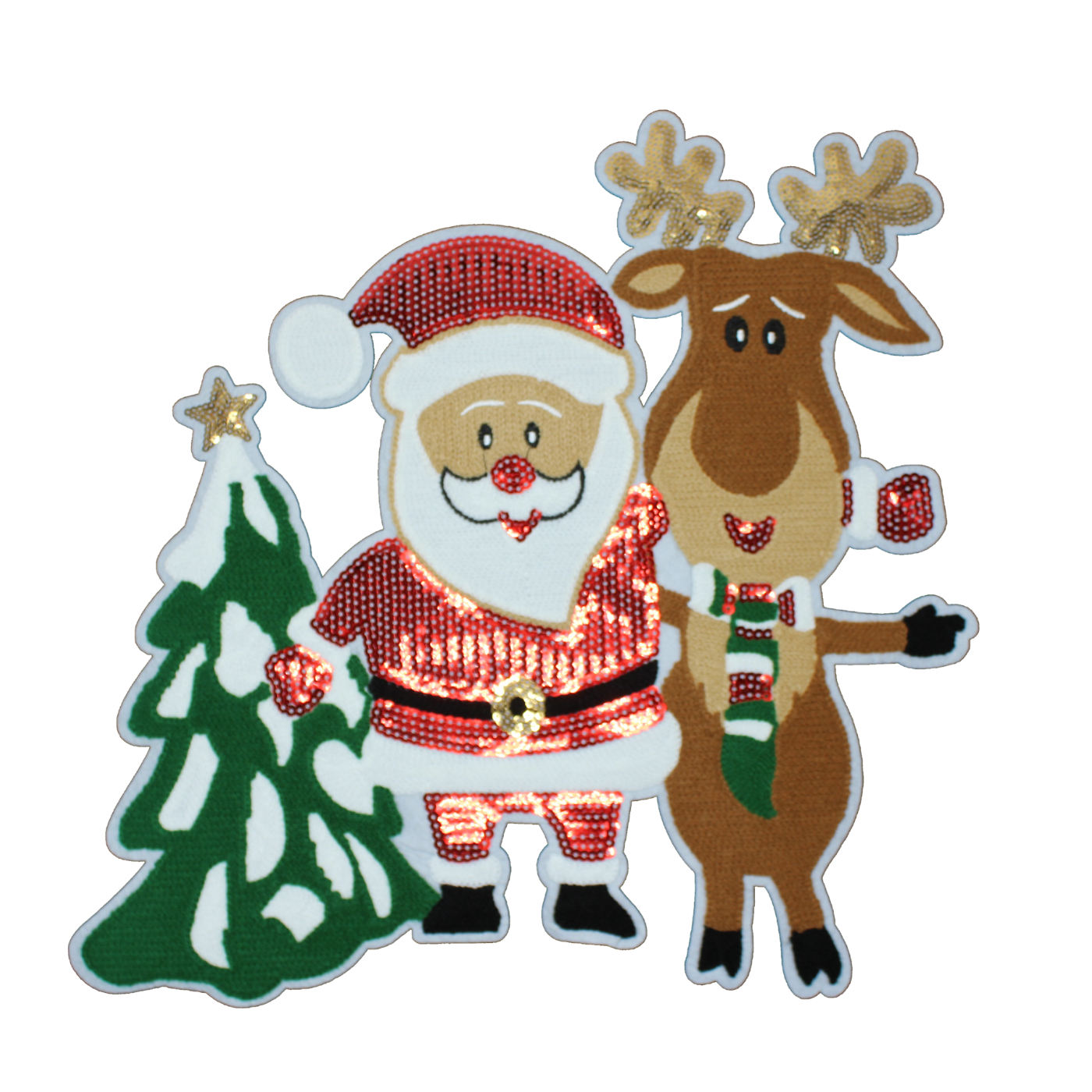 Christmas Santa Reindeer Patch (Large/Chenille/Sequin)