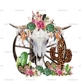 Cow Skull And Cactus DTF Transfer