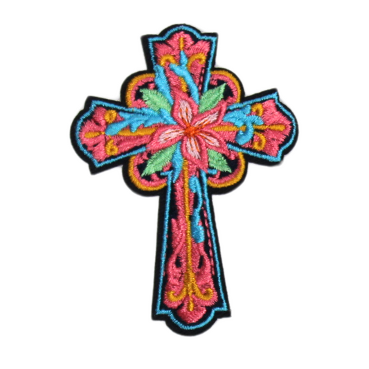 Floral Cross Patch-2 (Small/Embroidery)