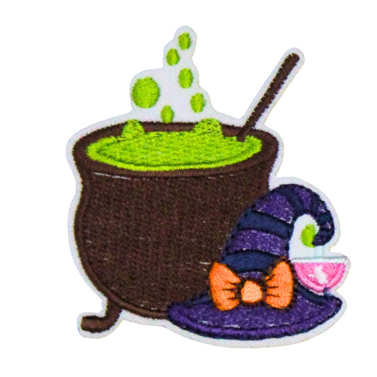 Halloween Witch Hat And Cauldron Patch (Small/Embroidery)