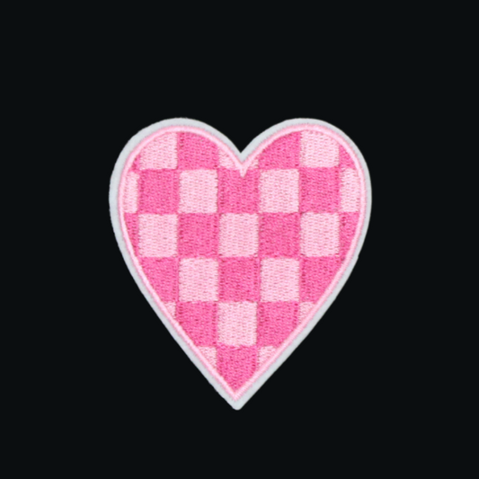 Pink Checkered Heart Patch (Small/Embroidery)