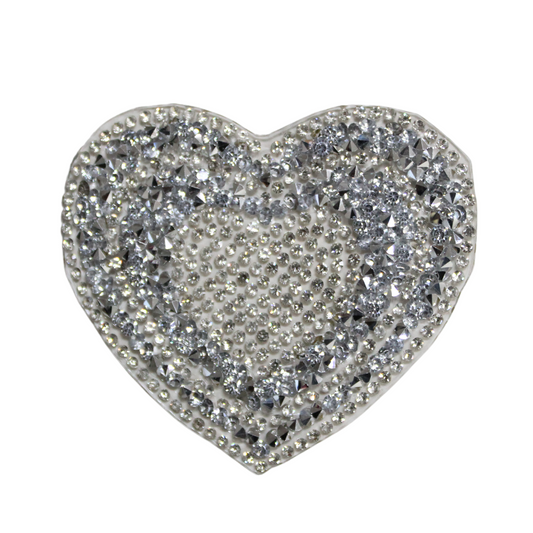 2.75 Inch Silver Heart Rhinestone Patch