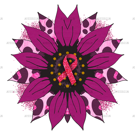 Pink Ribbon Sunflower DTF Transfer