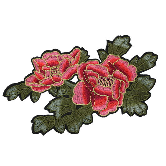 Pink Green Roses Patch (Large/Embroidery)