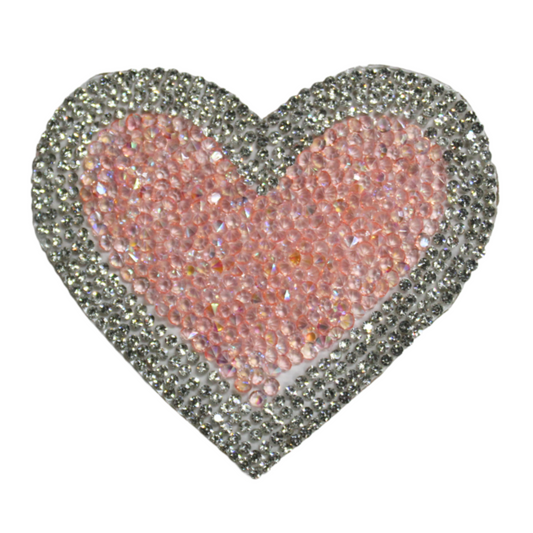 3.1" Inch Pink Heart Rhinestone Patch