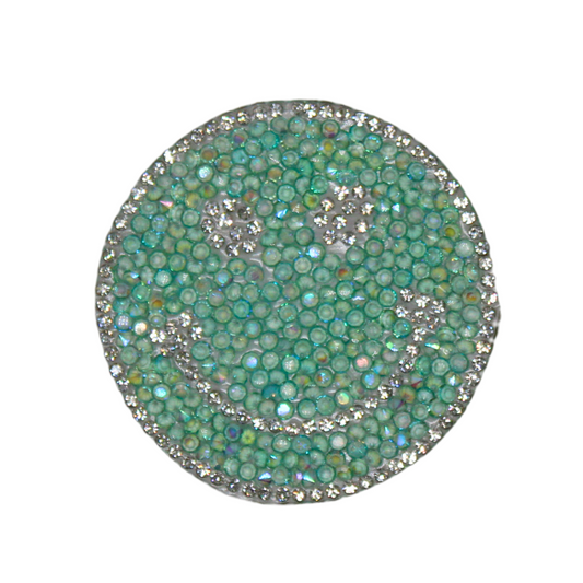 Mint Green Smiley Rhinestone Patch