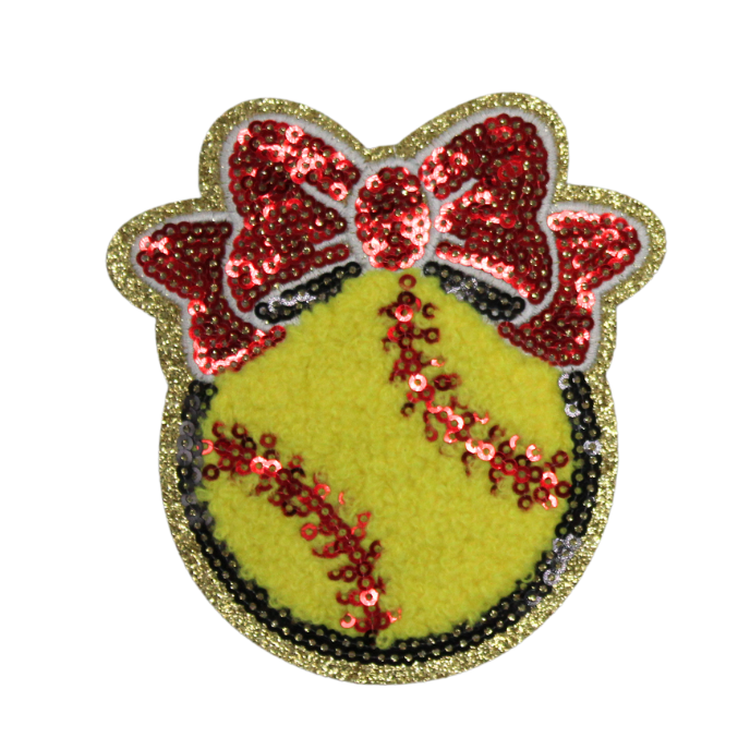 Softball With Bow Patch (Medium/Chenille)