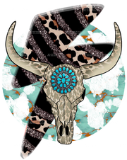 Turquoise Cow Skull DTF Transfer