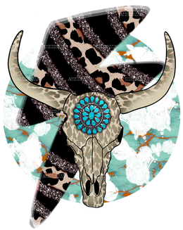 Turquoise Cow Skull DTF Transfer