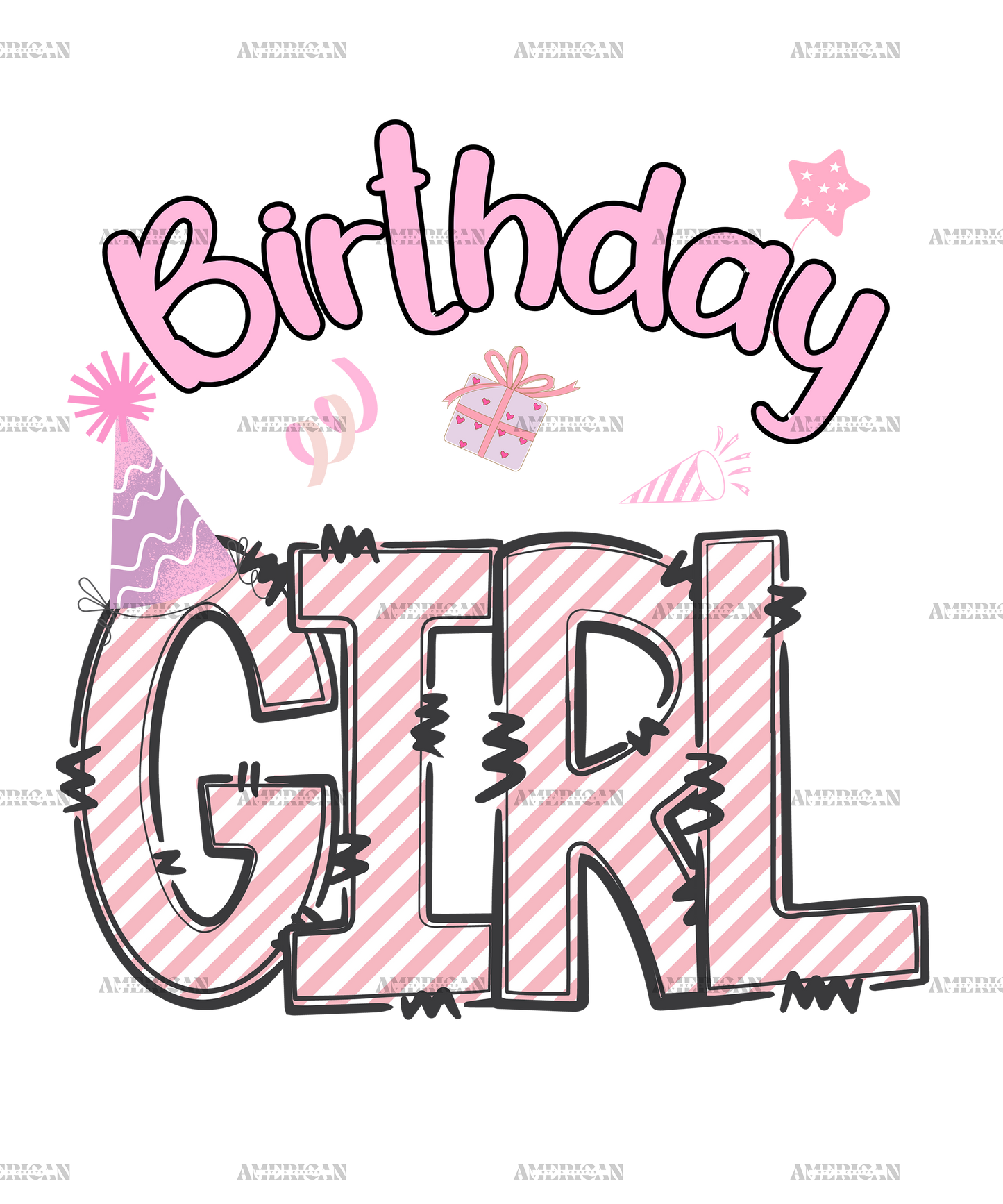 Birthday Girl Stripes Pink DTF Transfer