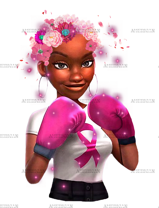 Breast Cancer Girl Boxing Warrior Breast Cancer Woman Ribbon DTF Transfer