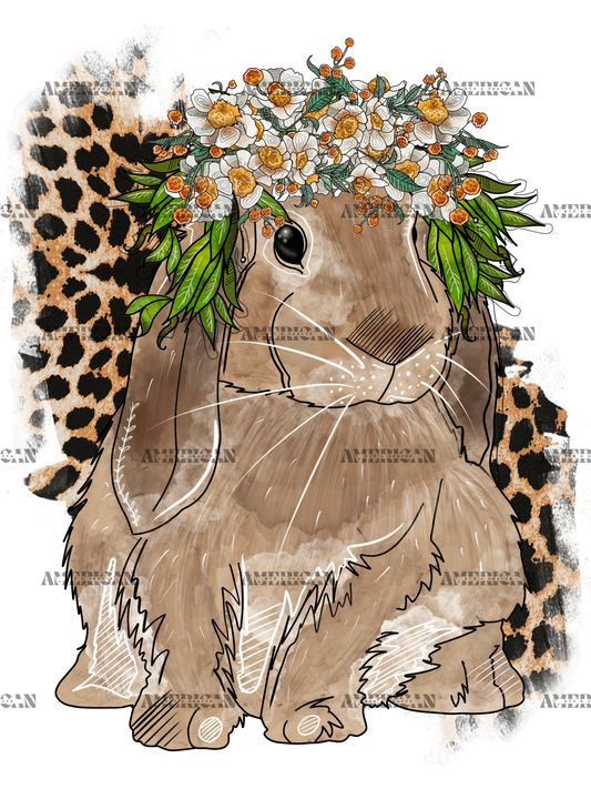Bunny And Leopard Flowers DTF Transfer