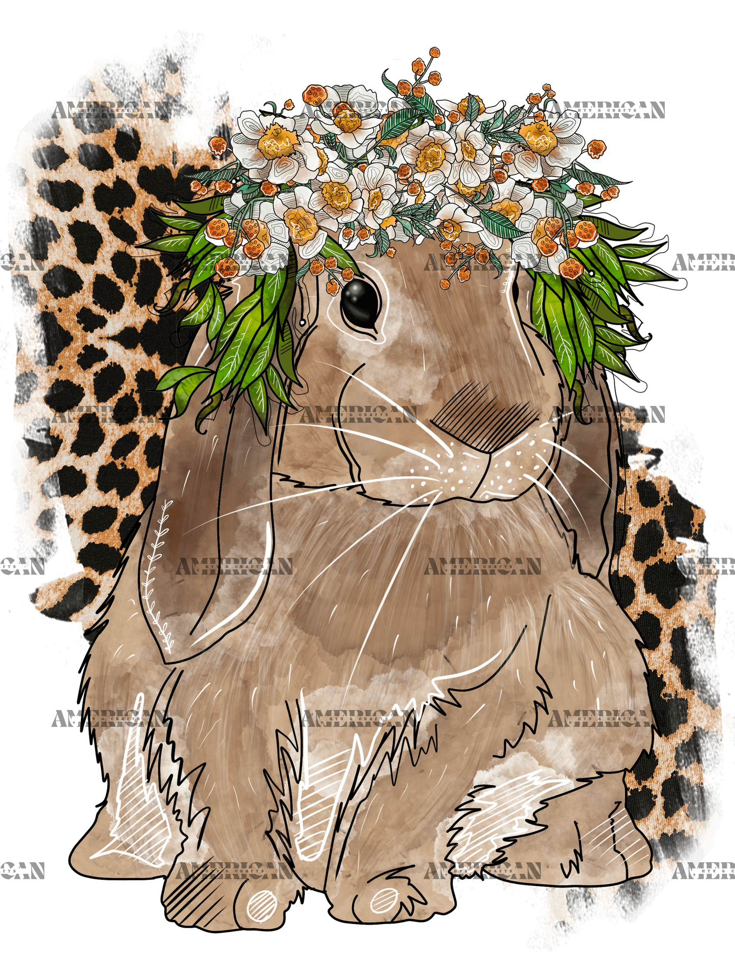 Bunny And Leopard Flowers DTF Transfer