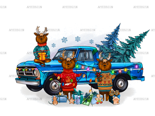 Christmas Deers With Truck DTF Transfer