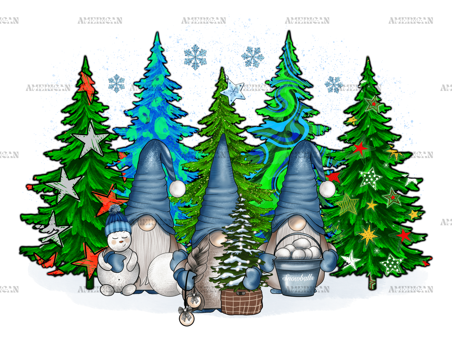 Christmas Gnomies With Trees DTF Transfer