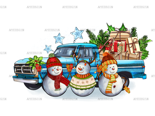 Christmas Snowmen With Truck DTF Transfer