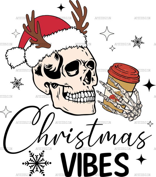 Christmas Vibes Skull DTF Transfer