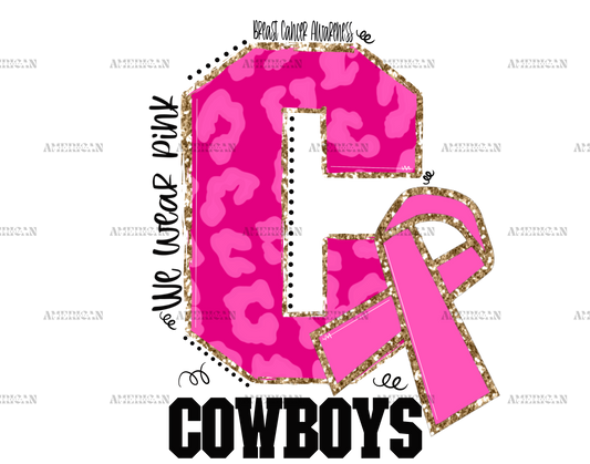 Cow Boys Pink Leopard Breast Cancer Awareness DTF Transfer