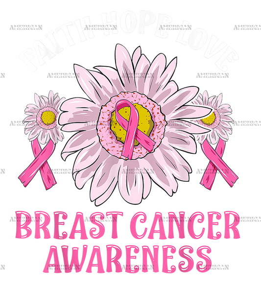Faith Hope Love Breast Cancer Awareness Flower Pink Ribbon-2 DTF Transfer