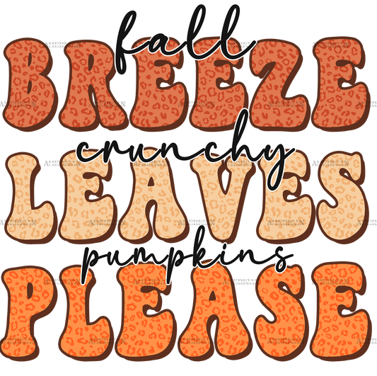 Fall Breeze Crunchy Leaves DTF Transfer