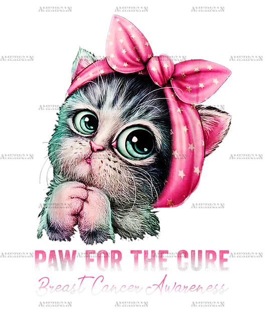 Funny Cute Cat Paw For Cure Breast Cancer Awareness DTF Transfer