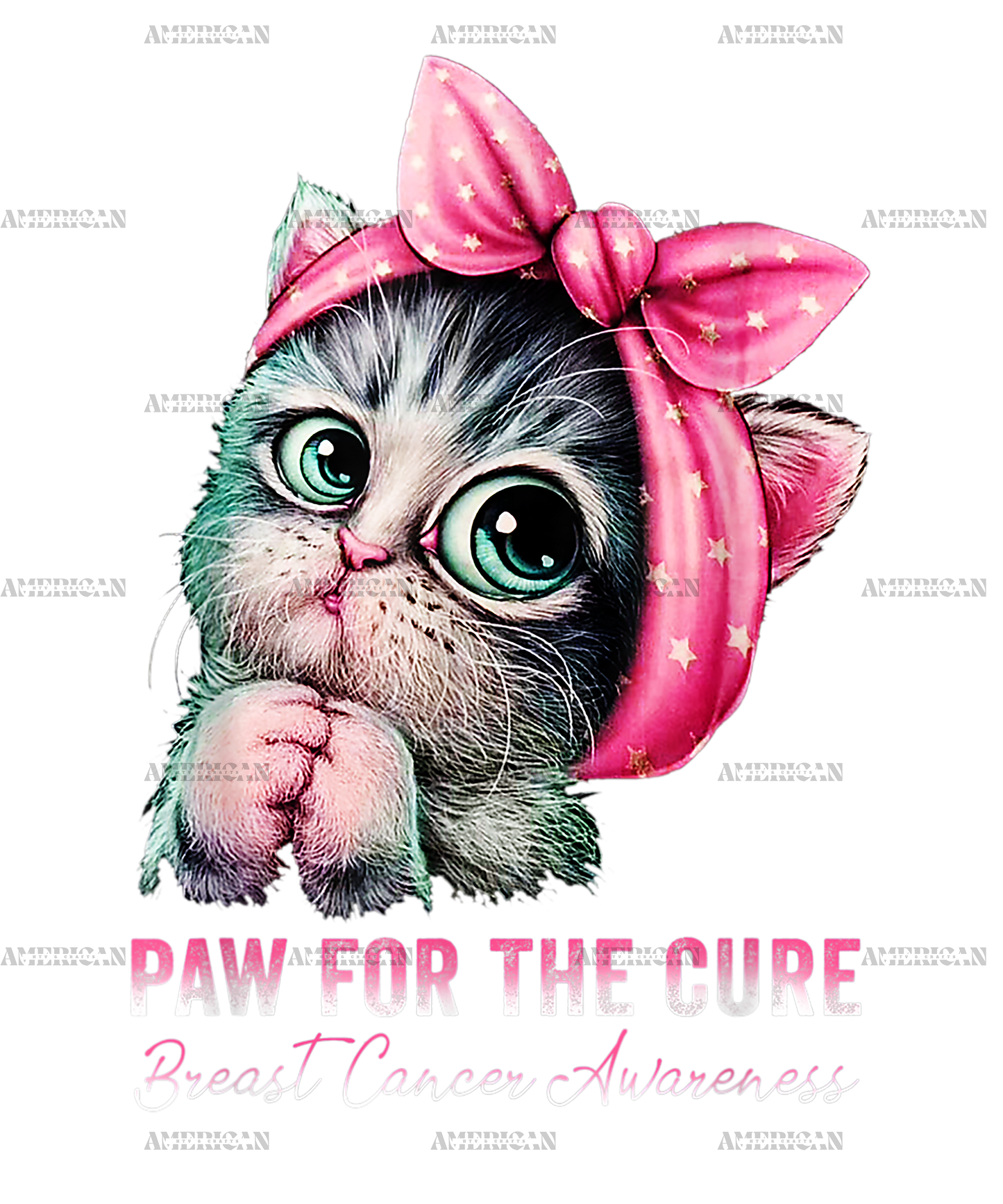 Funny Cute Cat Paw For Cure Breast Cancer Awareness DTF Transfer