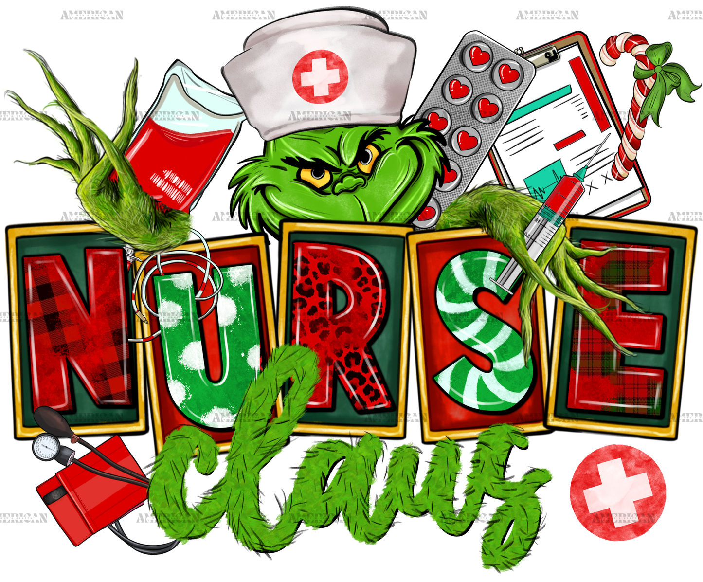 Grinch Nurse Claus DTF Transfer
