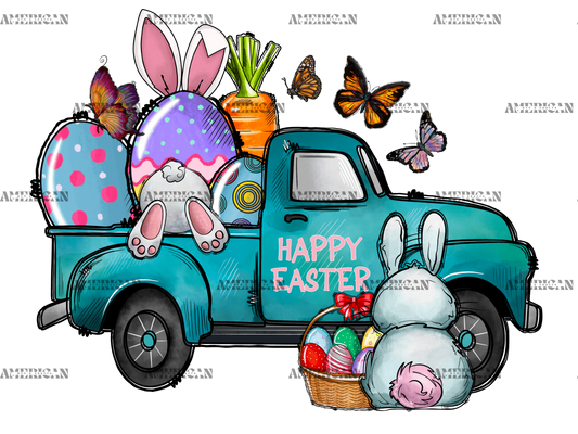 Happy Easter Blue Truck DTF Transfer