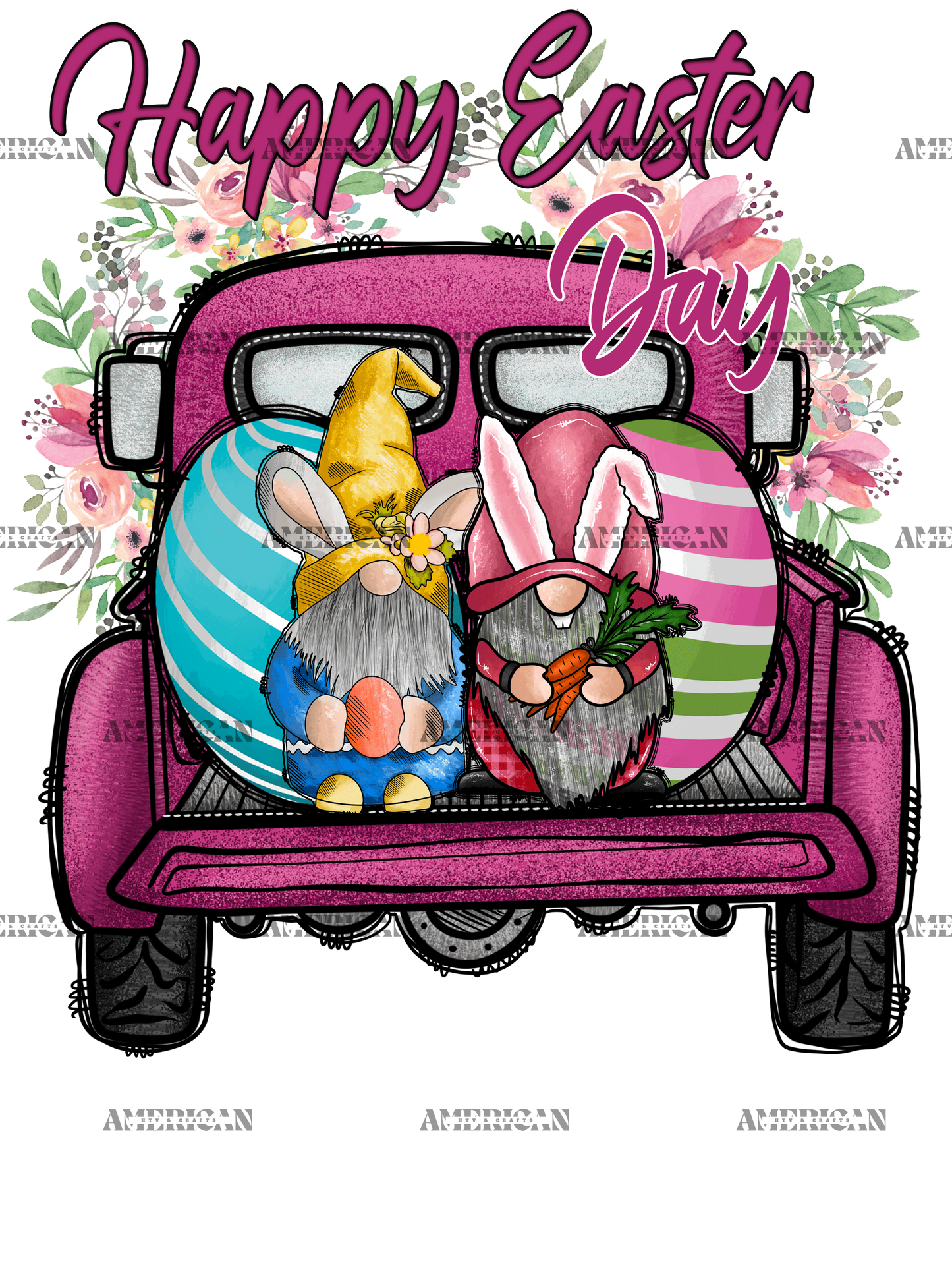 Happy Easter Day Pink Truck DTF Transfer