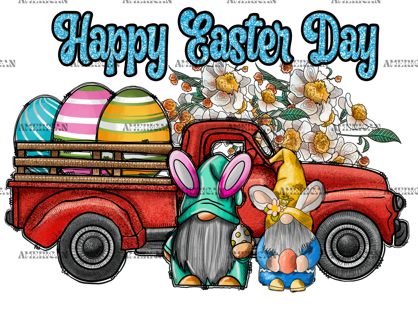 Happy Easter Day Red Truck DTF Transfer