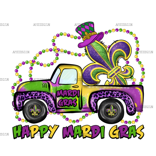 Happy Mardi Gras Truck DTF Transfer