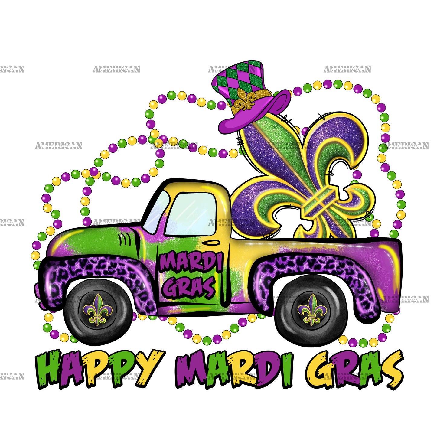 Happy Mardi Gras Truck DTF Transfer