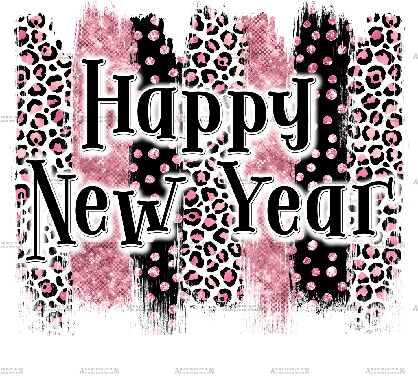 Happy New Year Pink Leopard DTF Transfer