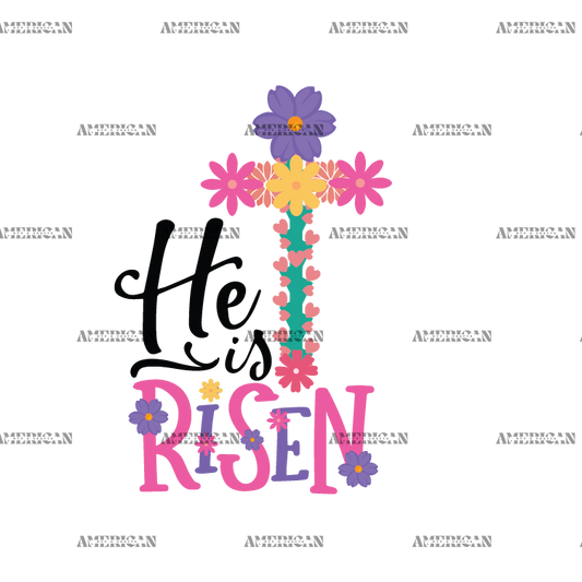 He Is Risen Flower Cross DTF Transfer