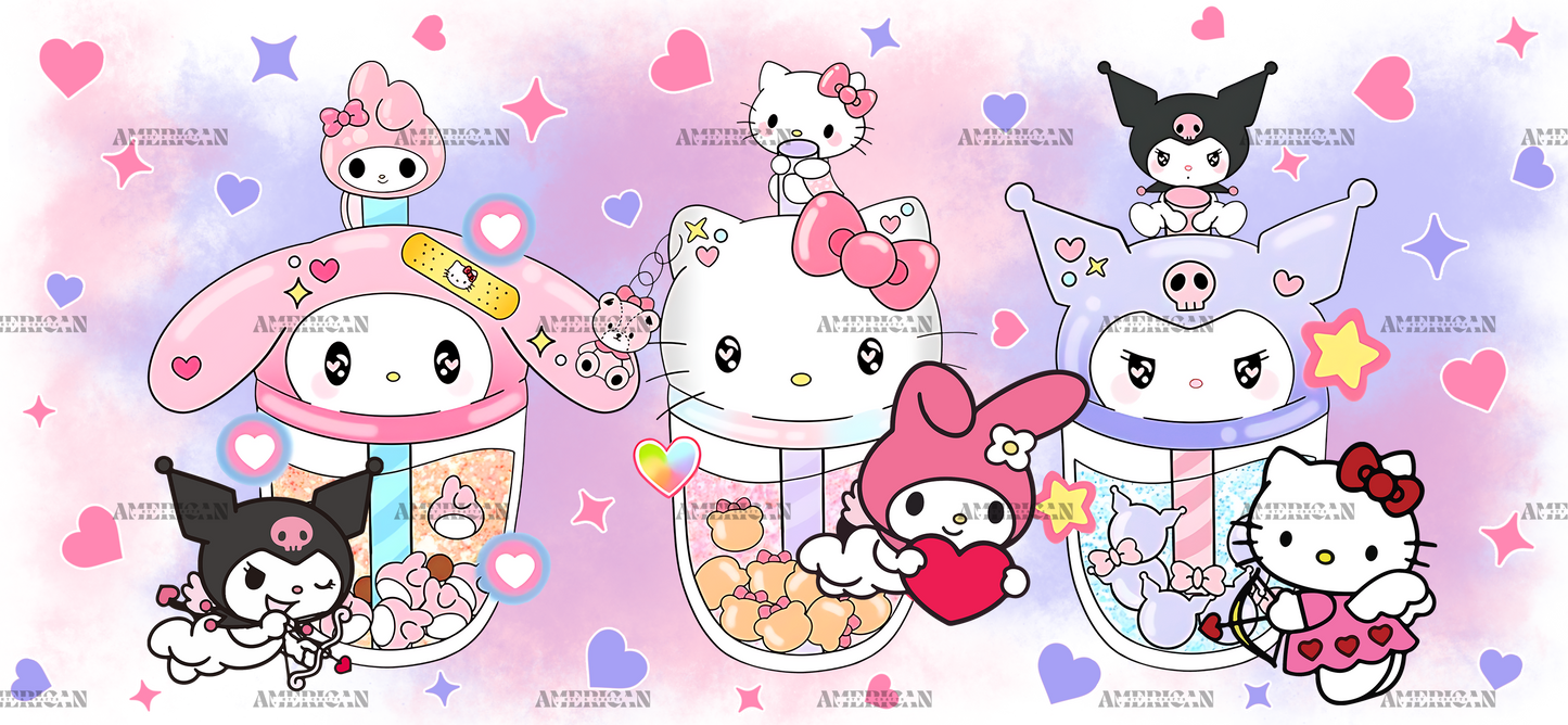 Kitty Kuromi And My Melody Cups UV DTF Transfer