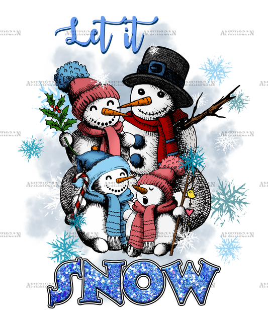 Let It Snow Snowman Family DTF Transfer