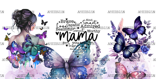 Mama Purple Butterflies UV DTF Transfer