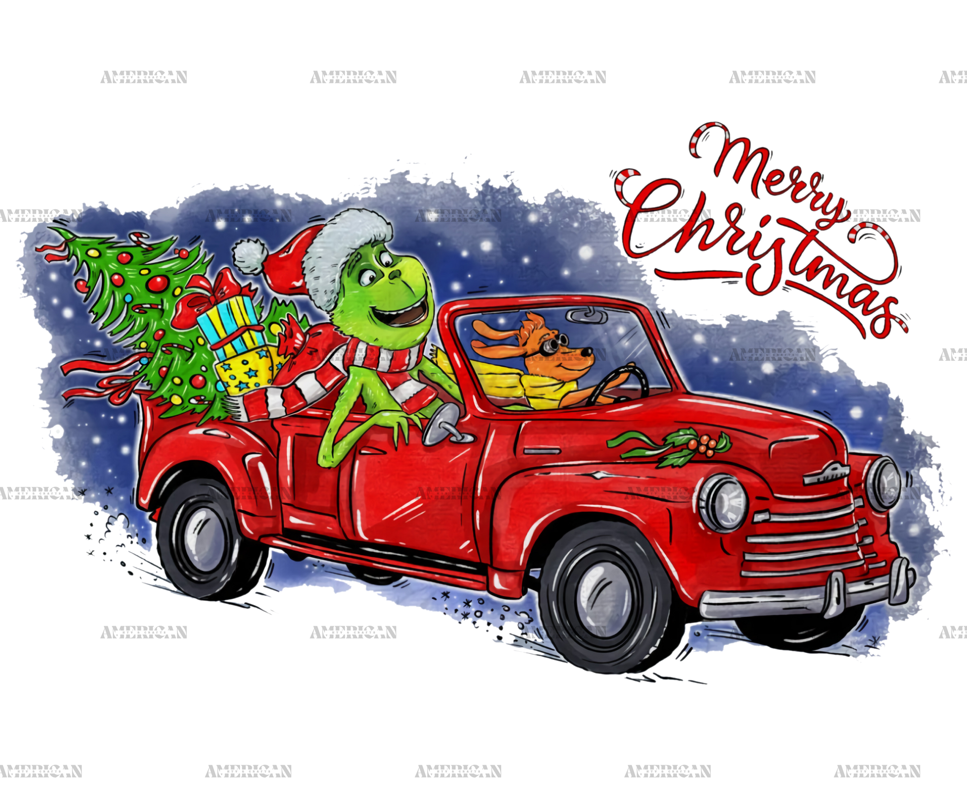 Merry Christmas Grinch Truck Christmas Long Sleeve Top L